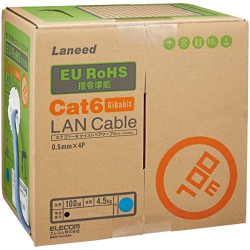 エレコム LANケーブル CAT6 RoHS指令準拠 100m(リール巻)ブルー LD-CT6