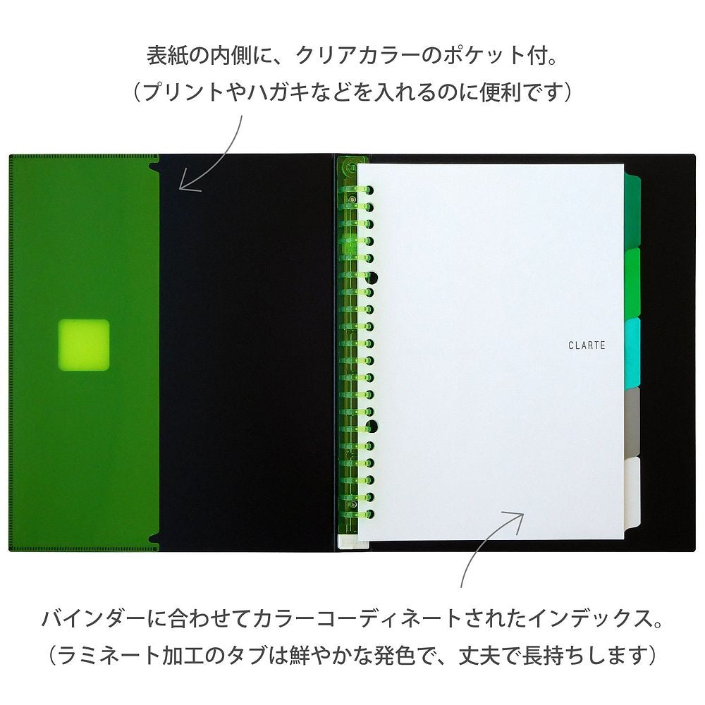 マルマン バインダー クラルテ ファイルノート A5 20穴 グリーン F414-03 〔1冊〕 – FUJIX