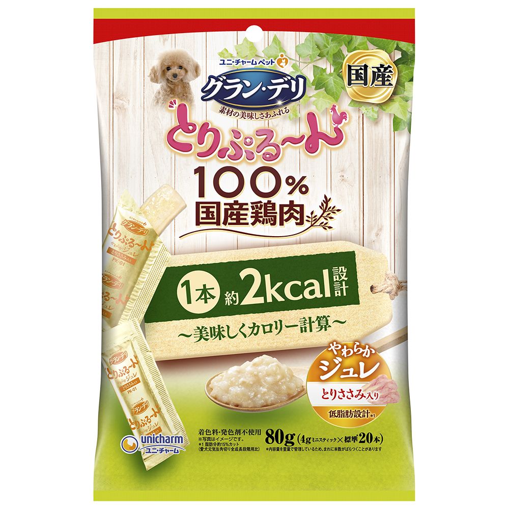 ユニ・チャーム グラン・デリ とりぷる～ん美味しくカロリー計算 やわらかジュレ とりささみ 80g 犬用おやつ