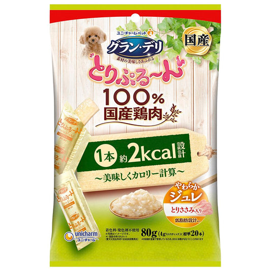 （まとめ買い）ユニ・チャーム グラン・デリ とりぷる～ん美味しくカロリー計算 やわらかジュレ とりささみ 80g 犬用おやつ 〔×10〕