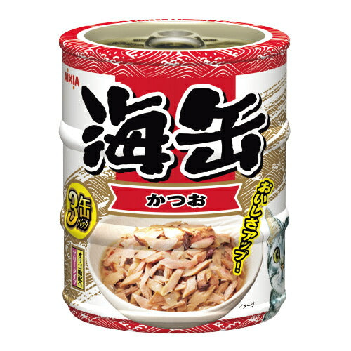 （まとめ買い）アイシア 海缶ミニ3P かつお 180g(60g×3缶) 猫用フード 〔×12〕