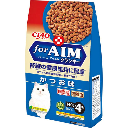 （まとめ買い）いなばペットフード CIAO forAIMクランキー かつお味 140g×4袋 猫用フード 〔×4〕