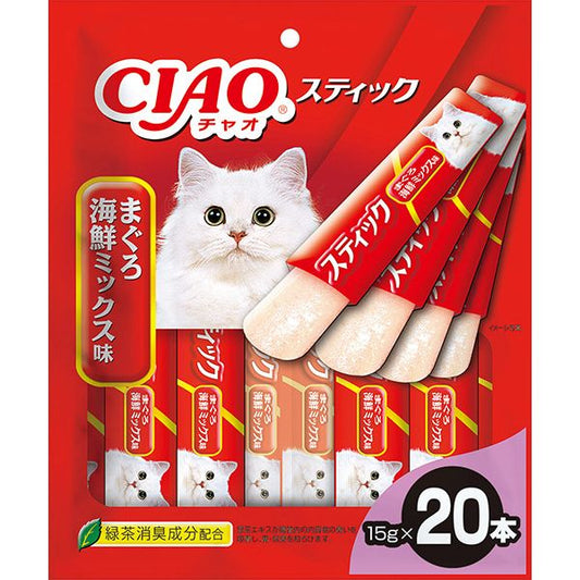 いなばペットフード CIAO スティック まぐろ 海鮮ミックス味 15g×20本入 猫用おやつ