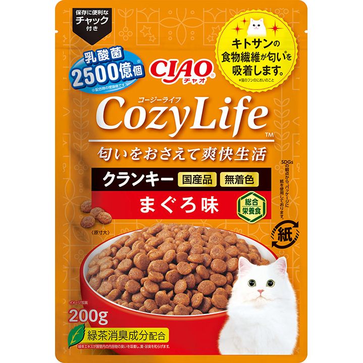 （まとめ買い）いなばペットフード CIAO CozyLife クランキー まぐろ味 200g 猫用フード 〔×12〕