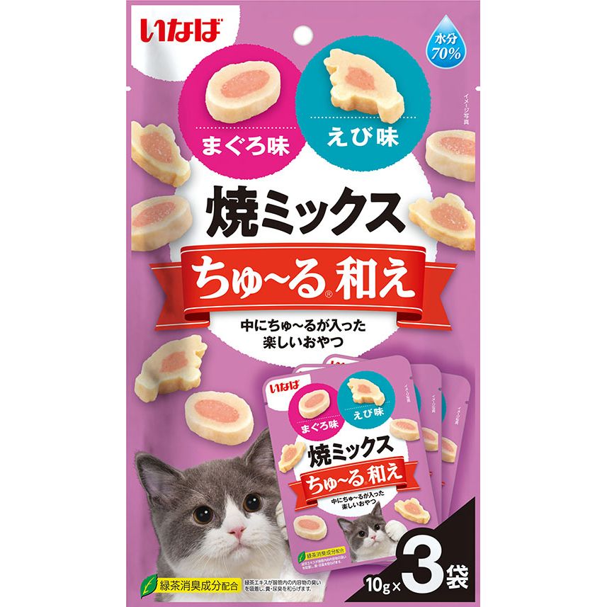 いなばペットフード 焼きミックスちゅ～る和え まぐろ味とえび味 10g×3袋 猫用おやつ