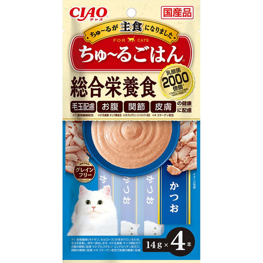 （まとめ買い）いなばペットフード CIAO ちゅ～るごはん かつお 14g×4本 猫用フード 〔×20〕