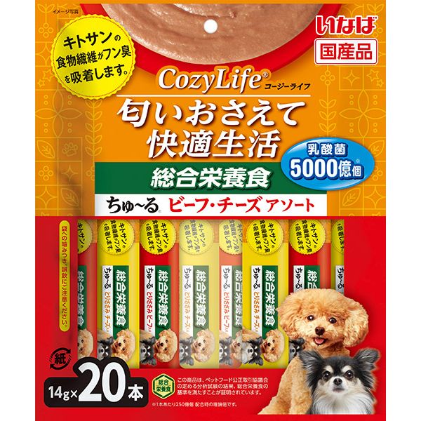 （まとめ買い）いなばペットフード CozyLife 総合栄養食 ちゅ～る ビーフ・チーズアソート 14g×20本入り 犬用おやつ 〔×4〕