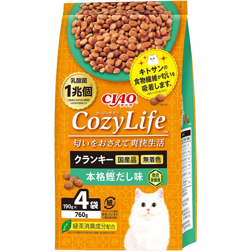 いなばペットフード CIAO CozyLife クランキー 本格鰹だし味 760g(190g×4袋) 猫用フード