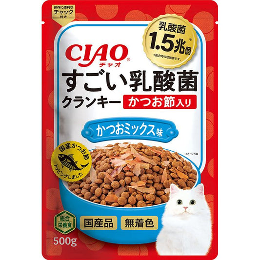 いなばペットフード CIAO すごい乳酸菌クランキー かつお節入り かつおミックス味 500g 猫用フード