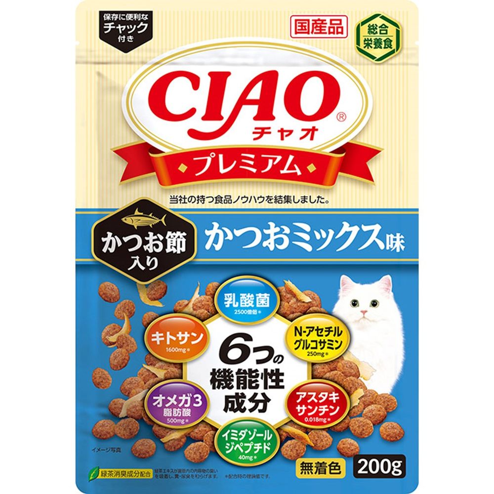 （まとめ買い）いなばペットフード CIAO プレミアム かつお節入り かつおミックス味 200g 猫用フード 〔×12〕