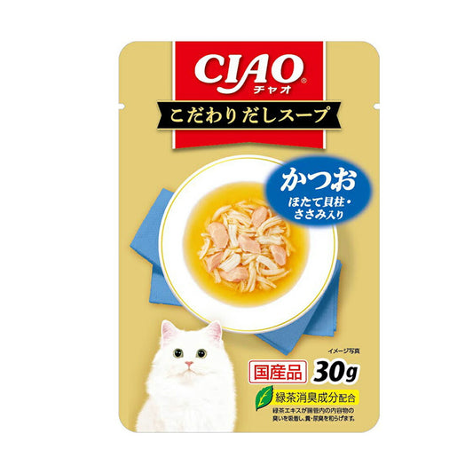 いなばペットフード CIAO こだわりだしスープ かつお ほたて貝柱・ささみ入り 30g 猫用フード