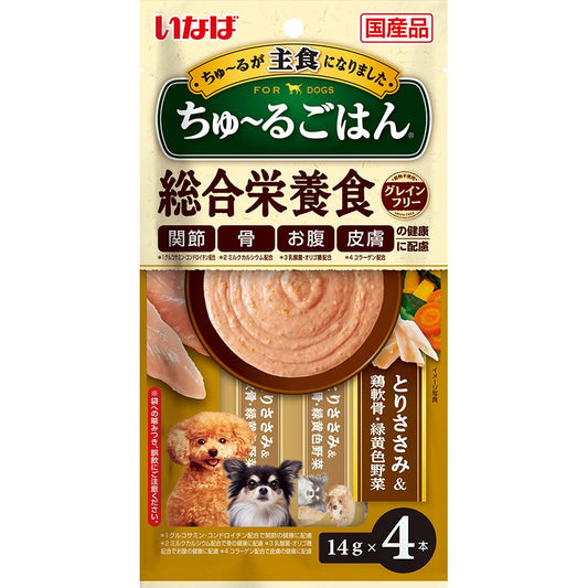 いなばペットフード ちゅ～るごはん とりささみ＆鶏軟骨・緑黄色野菜 14g×4本 犬用フード