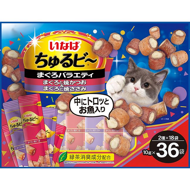 （まとめ買い）いなばペットフード ちゅるビ～ まぐろバラエティ 10g×36袋 猫用おやつ 〔×3〕