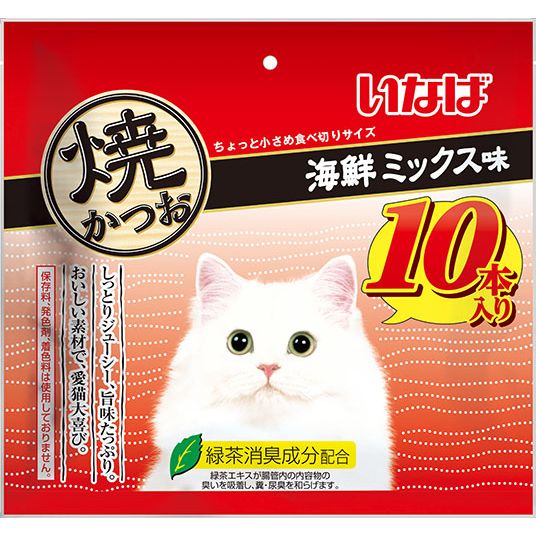 （まとめ買い）いなばペットフード 焼かつお 海鮮ミックス味 10本 猫用おやつ 〔×4〕