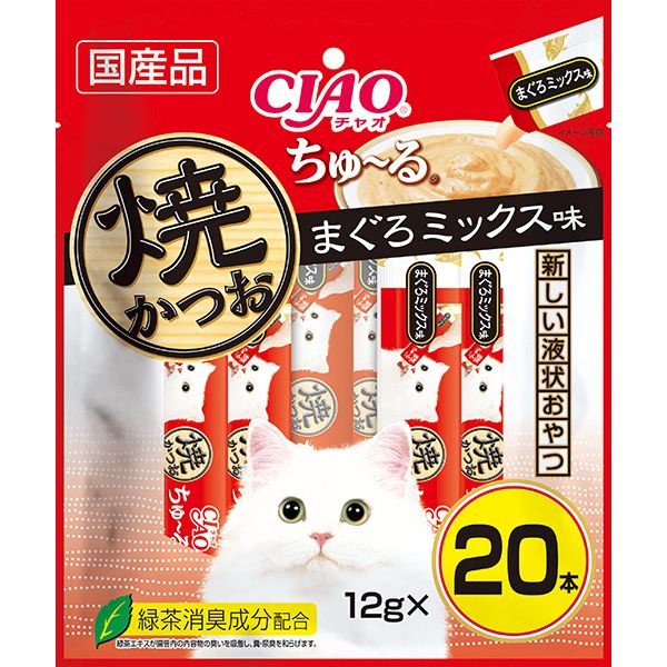 （まとめ買い）いなばペットフード CIAO 焼かつおちゅ～るタイプ まぐろミックス味 14g×20本入 猫用おやつ 〔×4〕