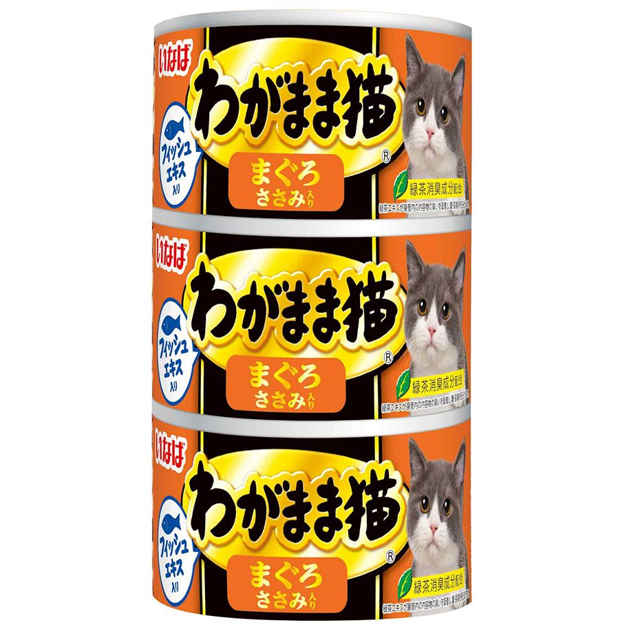 （まとめ買い）いなばペットフード わがまま猫 まぐろ ささみ入り 140g×3缶 猫用フード 〔×9〕