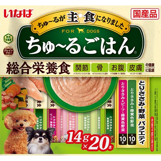 （まとめ買い）いなばペットフード ちゅ～るごはん とりささみ・野菜バラエティ 14g×20本 犬用フード 〔×4〕