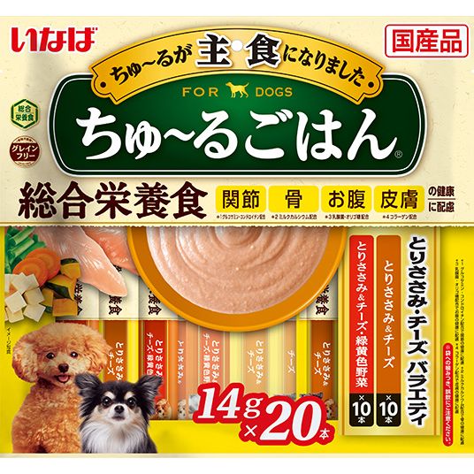 （まとめ買い）いなばペットフード ちゅ～るごはん とりささみ・チーズバラエティ 14g×20本 犬用フード 〔×4〕