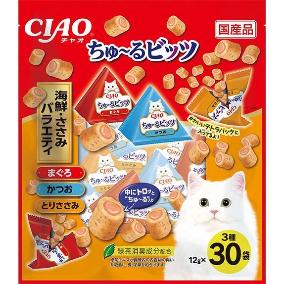 （まとめ買い）いなばペットフード CIAO ちゅ～るビッツ 海鮮・ささみバラエティ 12g×30袋入 猫用おやつ 〔×3〕