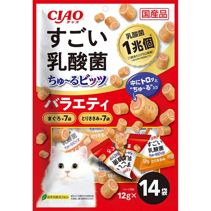 いなばペットフード CIAO すごい乳酸菌ちゅ～るビッツ バラエティ 12g×14 猫用おやつ