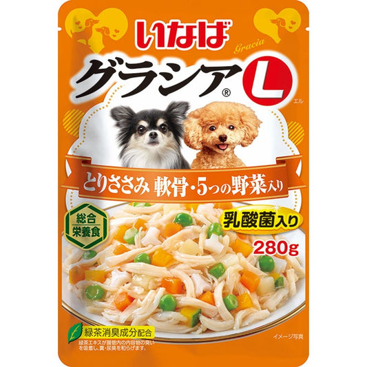 （まとめ買い）いなばペットフード グラシアL とりささみ 軟骨・5つの野菜入り 280g 犬用フード 〔×12〕