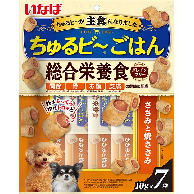 （まとめ買い）いなばペットフード ちゅるビ～ごはん ささみと焼ささみ 10g×7袋 犬用フード 〔×10〕