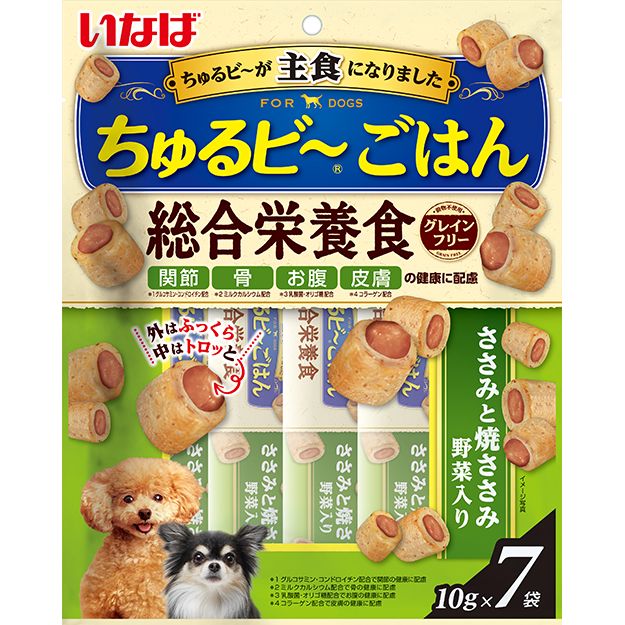 （まとめ買い）いなばペットフード ちゅるビ～ごはん ささみと焼ささみ 野菜入り 10g×7袋 犬用フード 〔×10〕