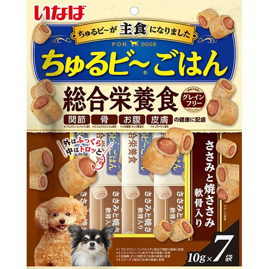 （まとめ買い）いなばペットフード ちゅるビ～ごはん ささみと焼ささみ 軟骨入り 10g×7袋 犬用フード 〔×10〕