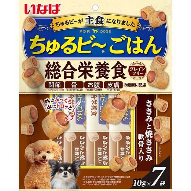 いなばペットフード ちゅるビ～ごはん ささみと焼ささみ 軟骨入り 10g×7袋 犬用フード