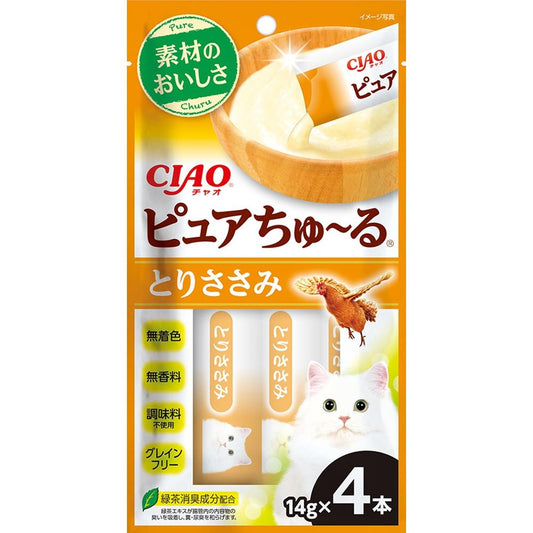 （まとめ買い）いなばペットフード CIAO ピュアちゅ～る とりささみ 14g×4本 猫用おやつ 〔×20〕