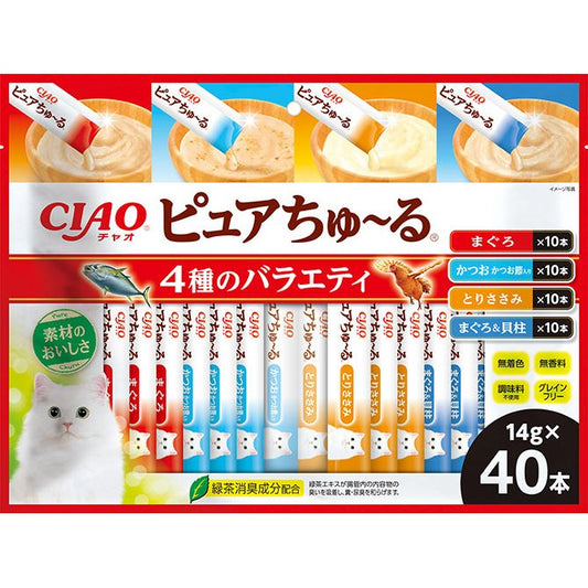 いなばペットフード CIAO ピュアちゅ～る 4種のバラエティ 14g×40本入 猫用おやつ