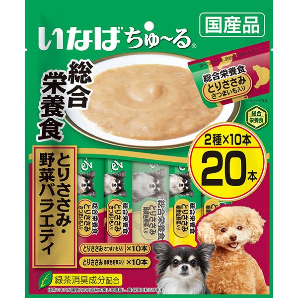 （まとめ買い）いなばペットフード ちゅ～る総合栄養食 とりささみ・野菜バラエティ 20本 犬用おやつ 〔×4〕