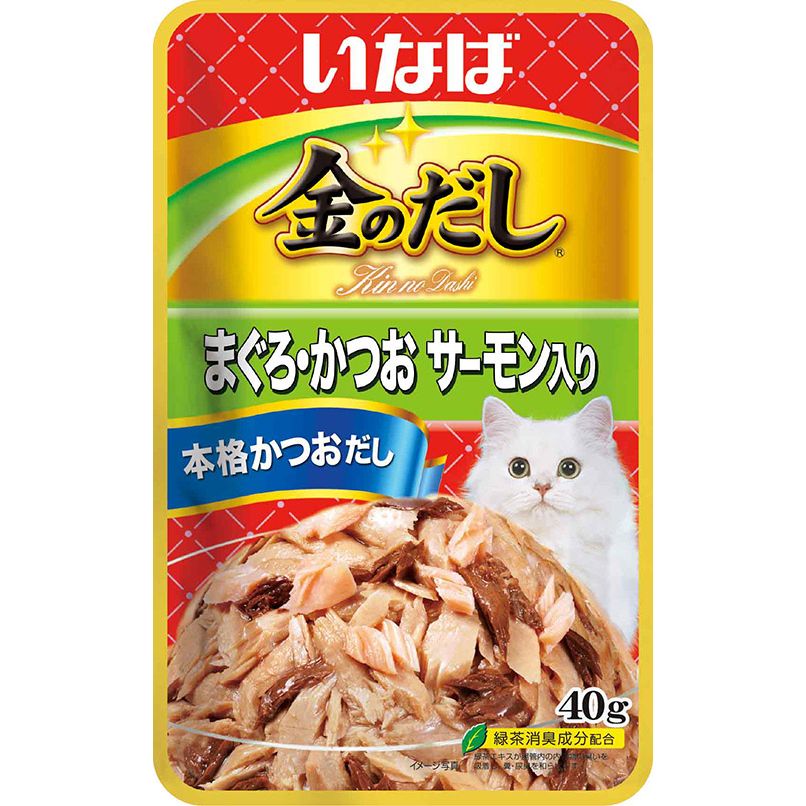 （まとめ買い）いなばペットフード 金のだしパウチ まぐろ・かつおサーモン入り 40g 猫用フード 〔×48〕