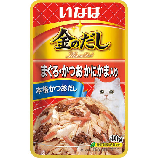 （まとめ買い）いなばペットフード 金のだしパウチ まぐろ・かつお かにかま入り 40g 猫用フード 〔×48〕