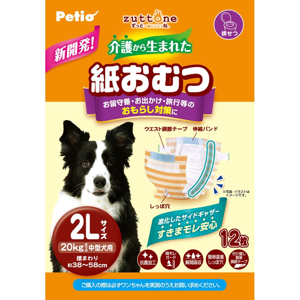 （まとめ買い）ペティオ 犬用オムツ zuttone 介護から生まれた紙おむつ 2L 12枚 ペット用品 〔×3〕