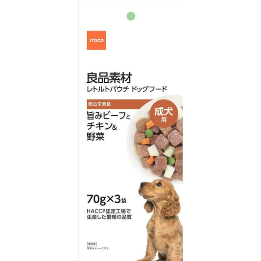 イトウ&カンパニーリミテッド 良品素材 成犬用旨味ビーフとチキン＆野菜 70g×3袋 犬用フード