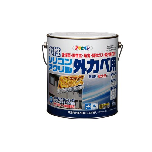 （まとめ買い）アサヒペン 水性シリコンアクリル外かべ用 ソフトグレー 3kg 〔3缶セット〕