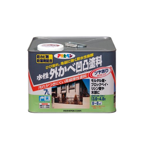 （まとめ買い）アサヒペン 水性外かべ凹凸塗料 ツヤあり アイボリー 7L 〔3缶セット〕