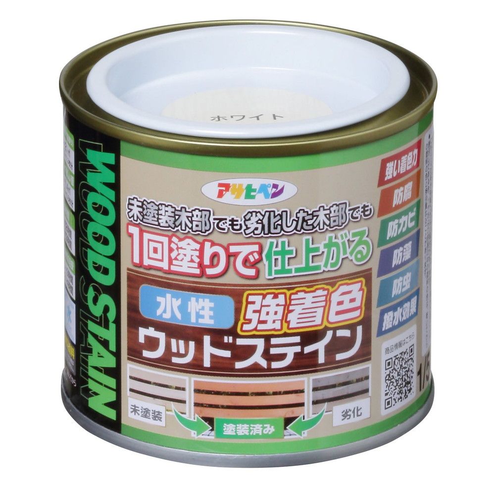 アサヒペン 木部水性塗料 水性強着色ウッドステイン 1/5L ホワイト