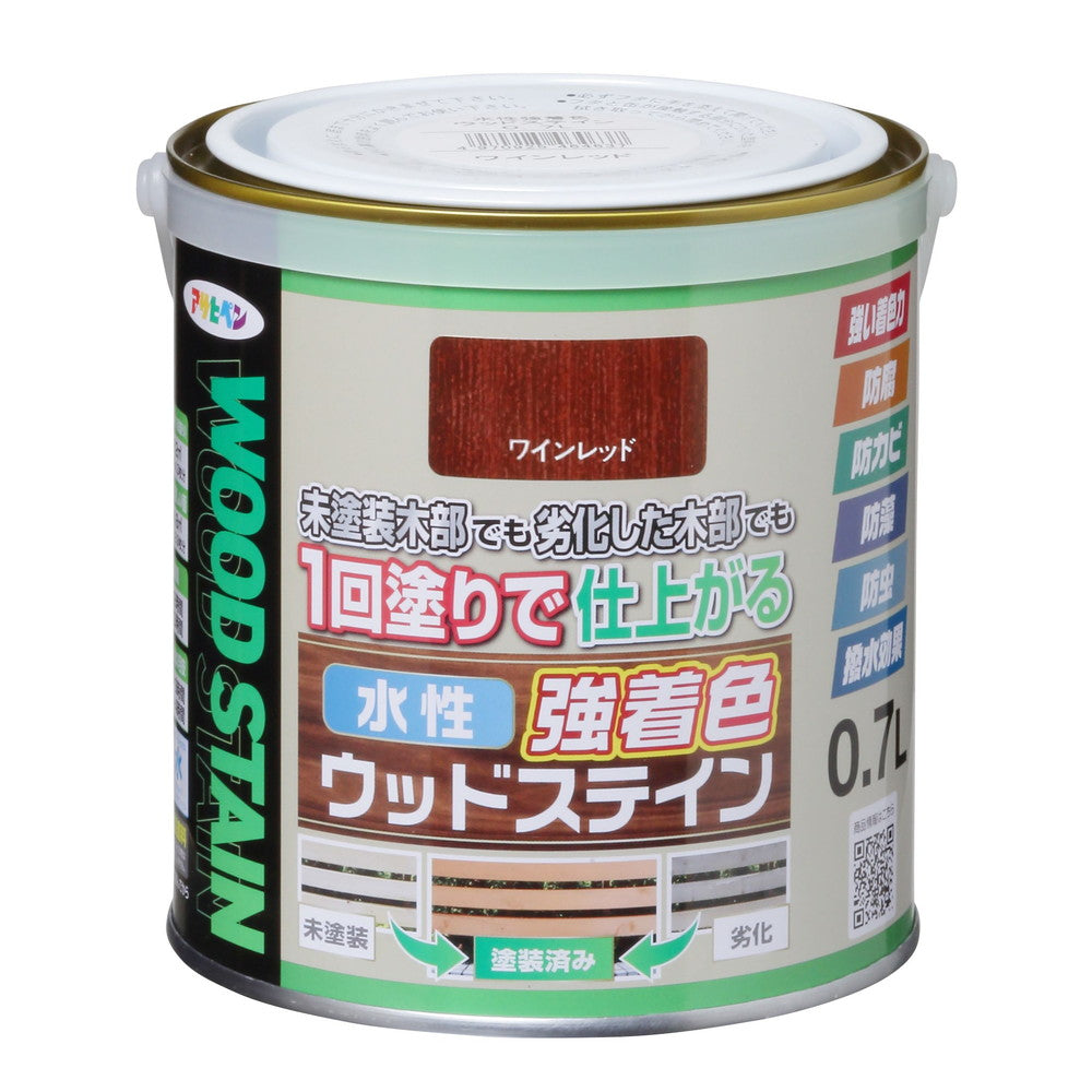 （まとめ買い）アサヒペン 木部水性塗料 水性強着色ウッドステイン 0.7L ワインレッド 〔×3〕