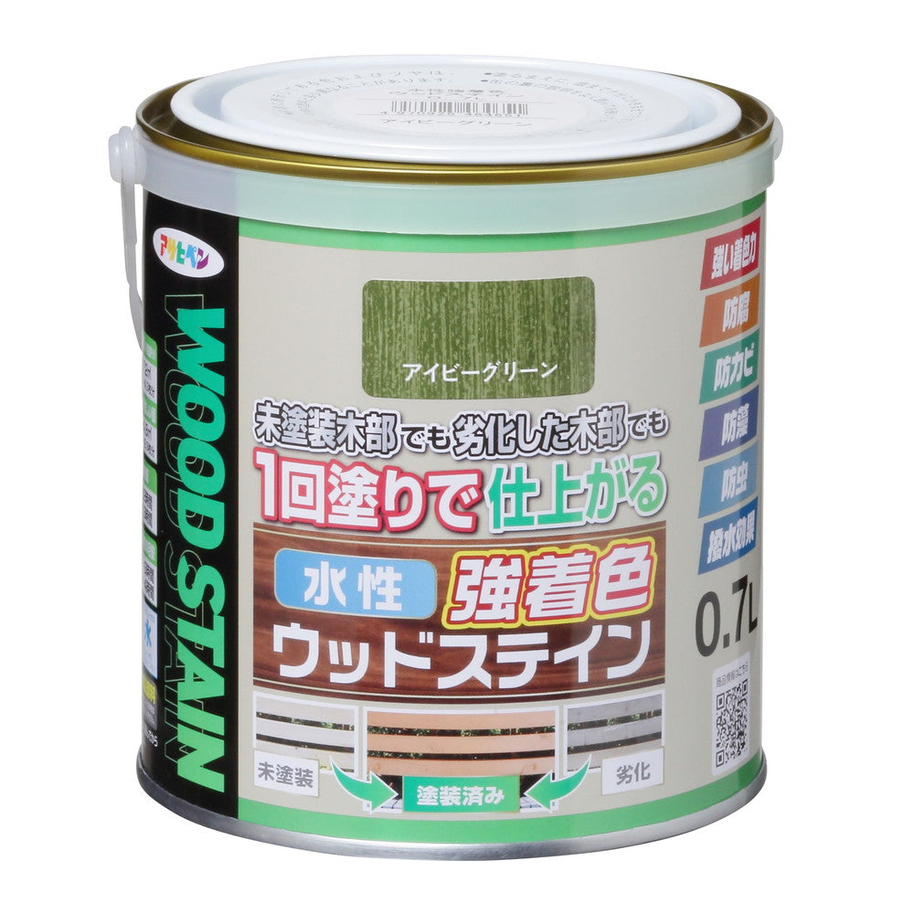 （まとめ買い）アサヒペン 木部水性塗料 水性強着色ウッドステイン 0.7L アイビーグリーン 〔×3〕