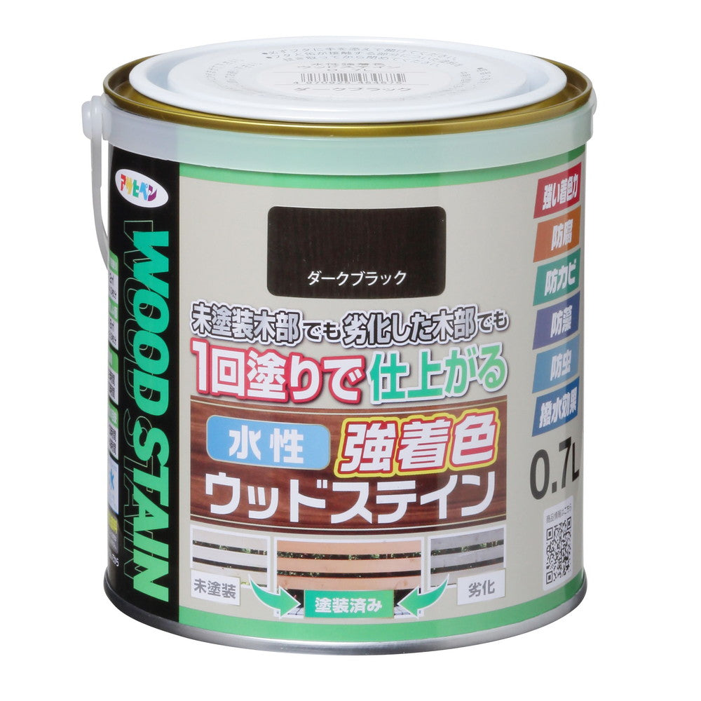 アサヒペン 木部水性塗料 水性強着色ウッドステイン 0.7L ダークブラック