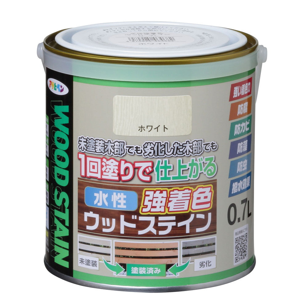 （まとめ買い）アサヒペン 木部水性塗料 水性強着色ウッドステイン 0.7L ホワイト 〔×3〕