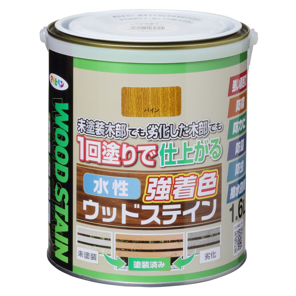 アサヒペン 木部水性塗料 水性強着色ウッドステイン 1.6L パイン