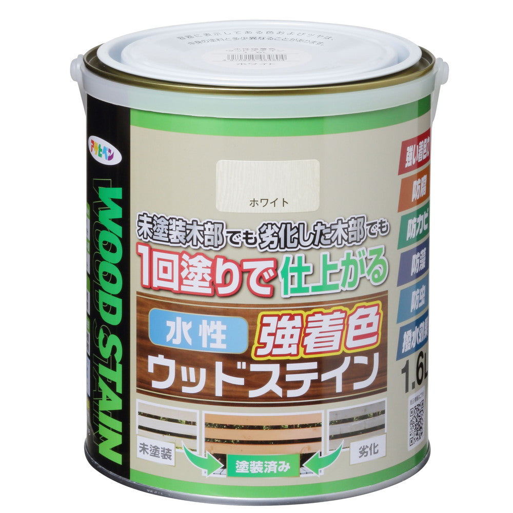 アサヒペン 木部水性塗料 水性強着色ウッドステイン 1.6L ホワイト