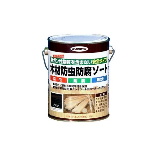 （まとめ買い）アサヒペン 木材防虫防腐ソート 1L ブラウン 〔3缶セット〕