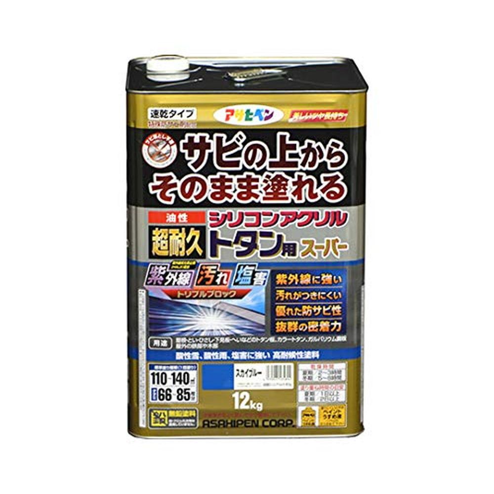 （まとめ買い）アサヒペン サビ止め兼用上塗り塗料 油性超耐久シリコンアクリルトタン用 12kg スカイブルー 〔×3〕