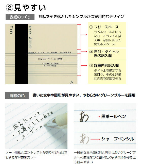 キョクトウ ノート Tree's セミB5 B罫 6mm横罫 30枚 ブルーグレー 5冊