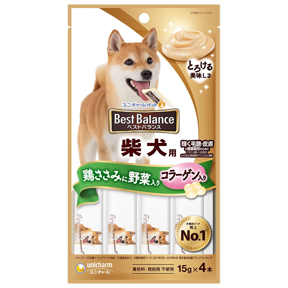 （まとめ買い）ユニ・チャーム ベストバランスおやつ 柴犬用ささみ・緑黄色野菜入り 15g×4本 犬用おやつ 〔×24〕