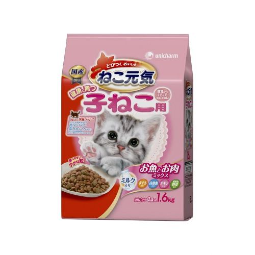 （まとめ買い）ねこ元気 健康に育つ子猫用お魚お肉ミックス１．６ｋｇ キャットフード 〔×3〕